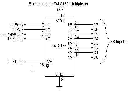 Schematic - 8 inputs using 74ls157 Multiplexer
